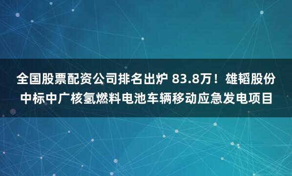 全国股票配资公司排名出炉 83.8万!雄韬股份中标中广核氢燃料电池车辆移动应急发电项目