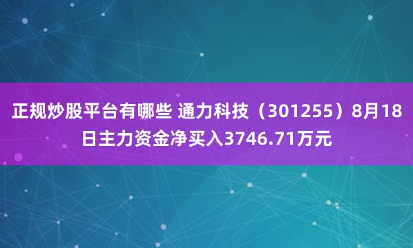 正规炒股平台有哪些 通力科技（301255）8月18日主力资金净买入3746.71万元